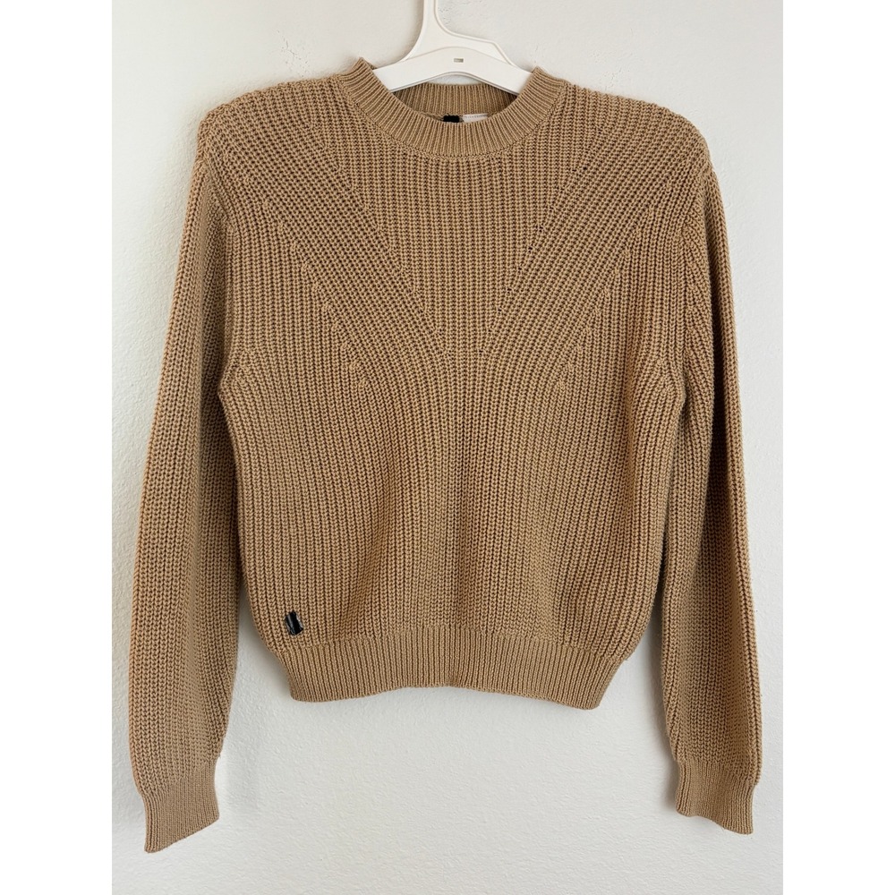 H&M Divided Womens XS Tan Ribbed Knit Crewneck Sweater Camel Long Sleeve Crop
